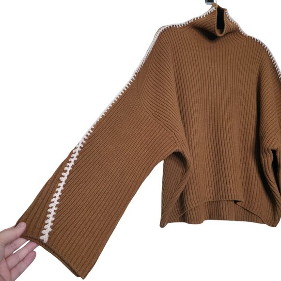 Rag & Bone Ingrid Dark Brown Ribbed Turtleneck Whipstitch Wool Sweater Size‎ L - Picture 7 of 11